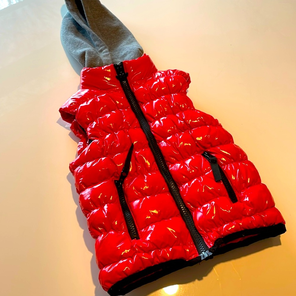 Appaman Red Gloss Puffer Vest with Gray Hood